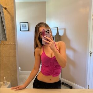 Hot pink ruched racerback Urban Outfitters tank top